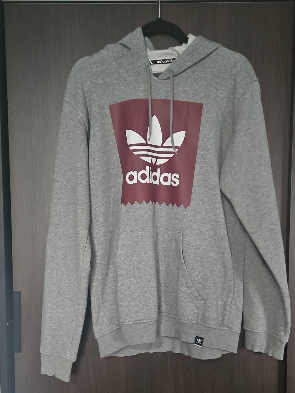 Adidas Men’s Gray Hooded Sweatshirt with Maroon Logo